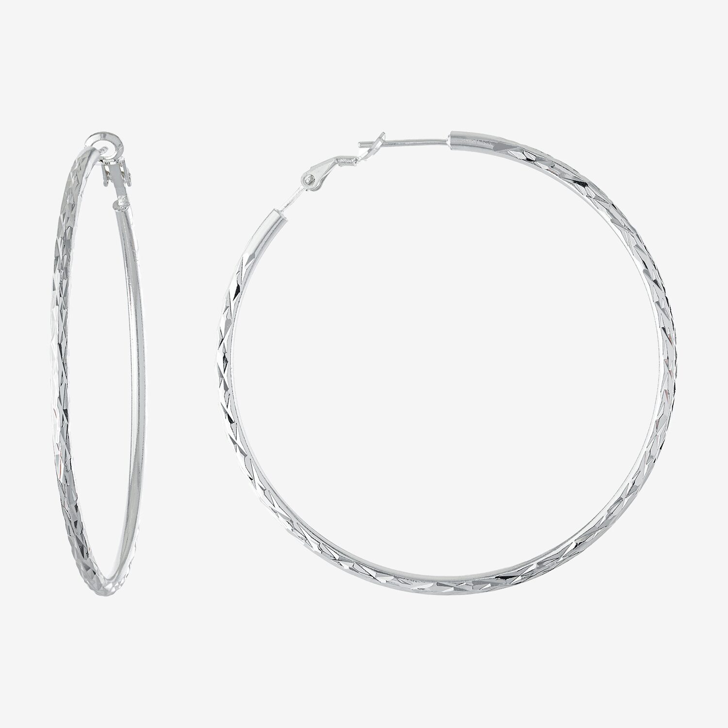 Silver Reflections Pure Silver Over Brass Hoop Earrings