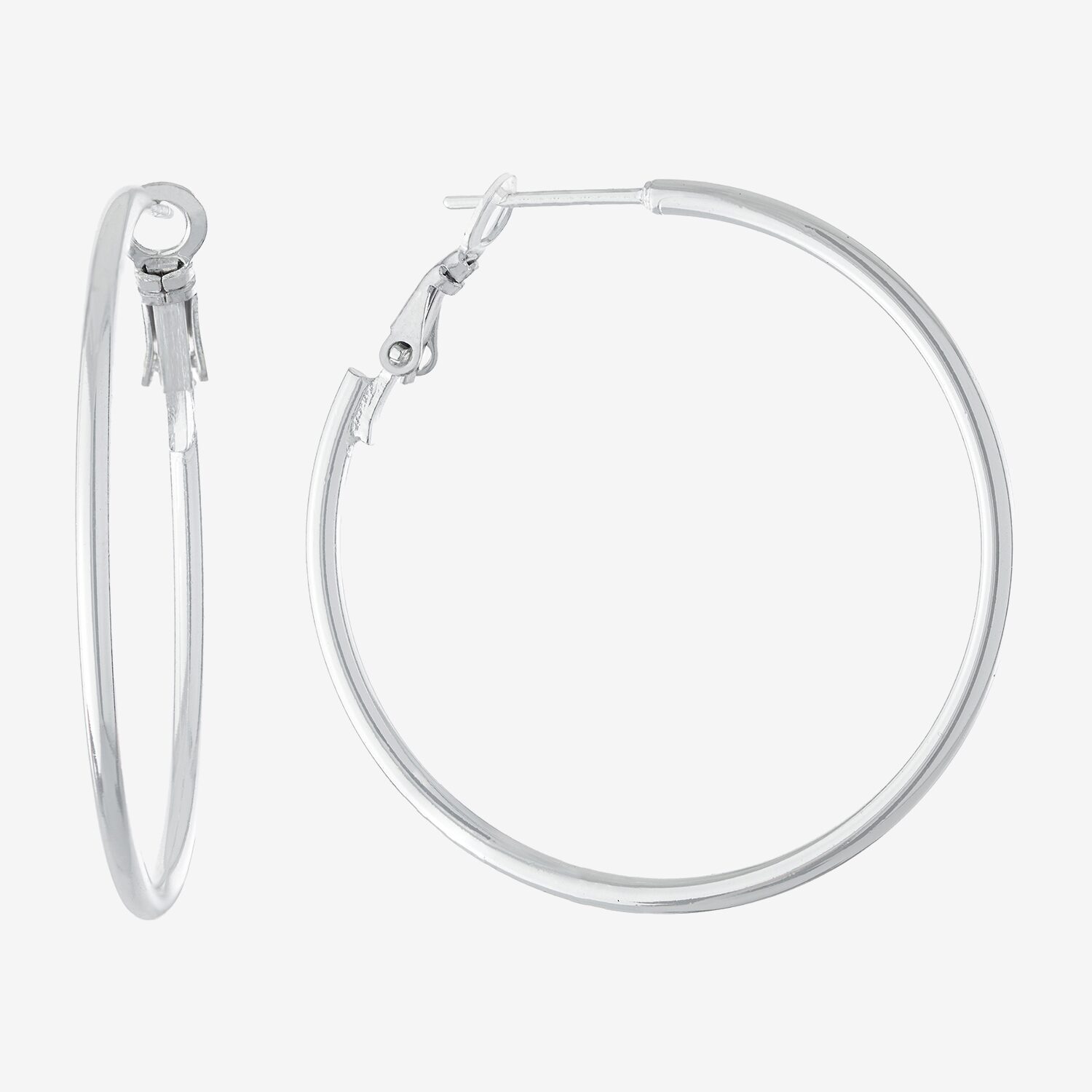 Silver Reflections Pure Silver Over Brass Hoop Earrings