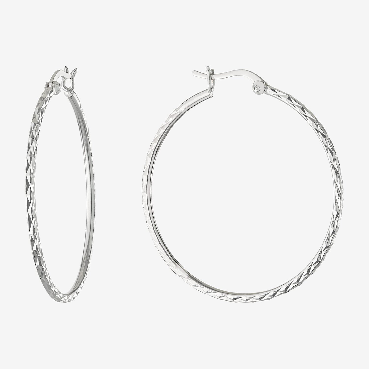 Silver Reflections Pure Silver Over Brass Hoop Earrings