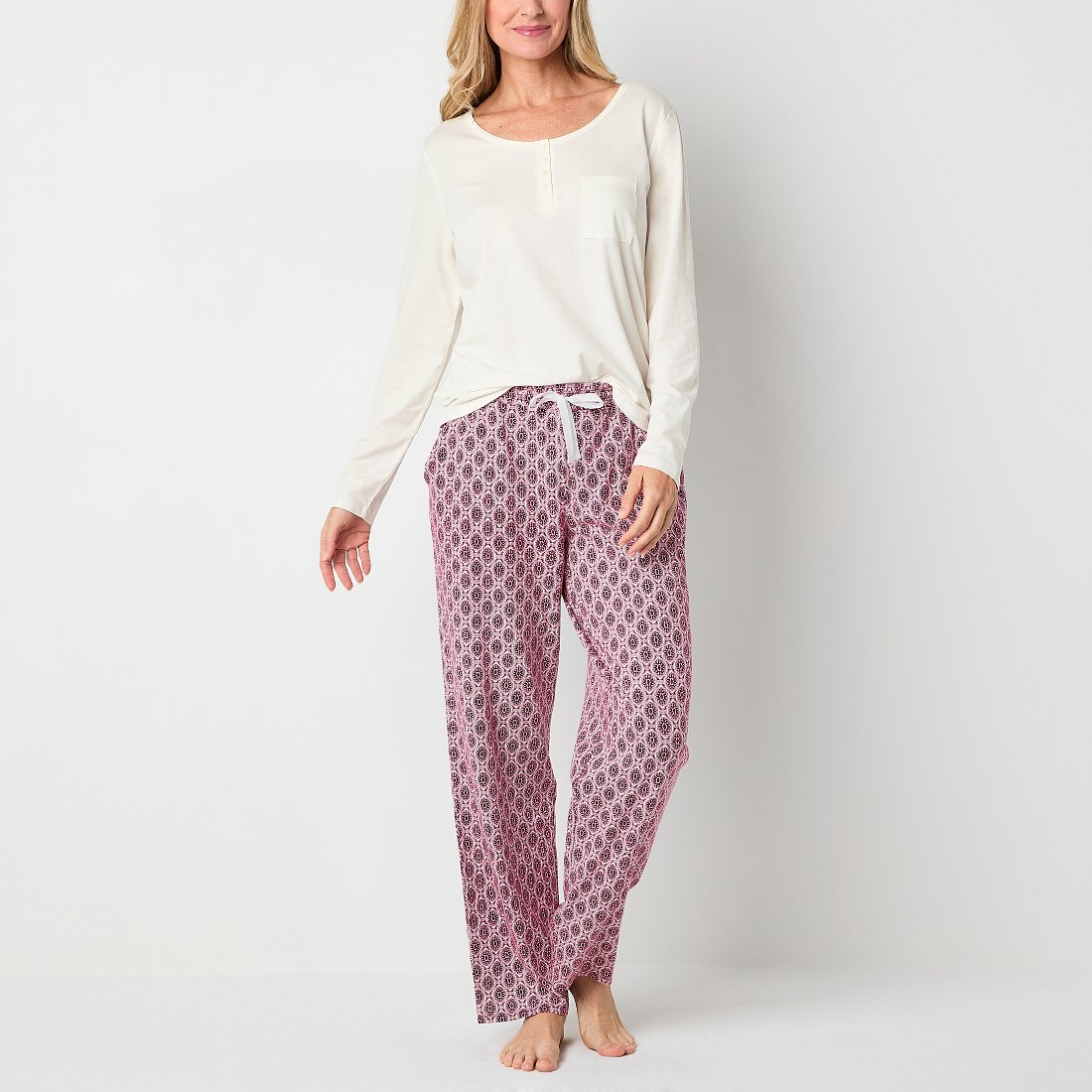 JCPenney Liz Claiborne Womens Long Sleeve 2 pc. Pant Pajama Set available now at Woodfield Mall