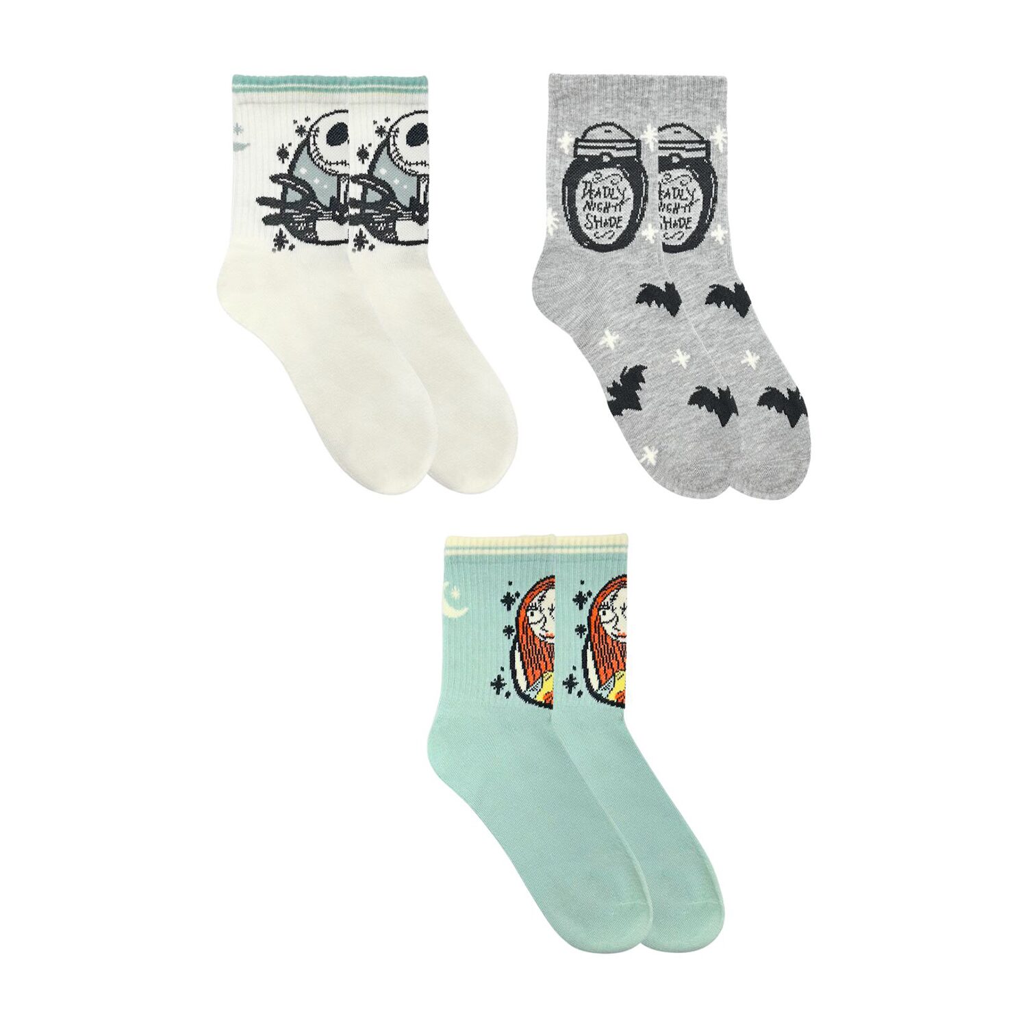 Licensed Properties Womens Multi-Pack 3 Pair Nightmare Before Christmas Quarter Ankle Socks