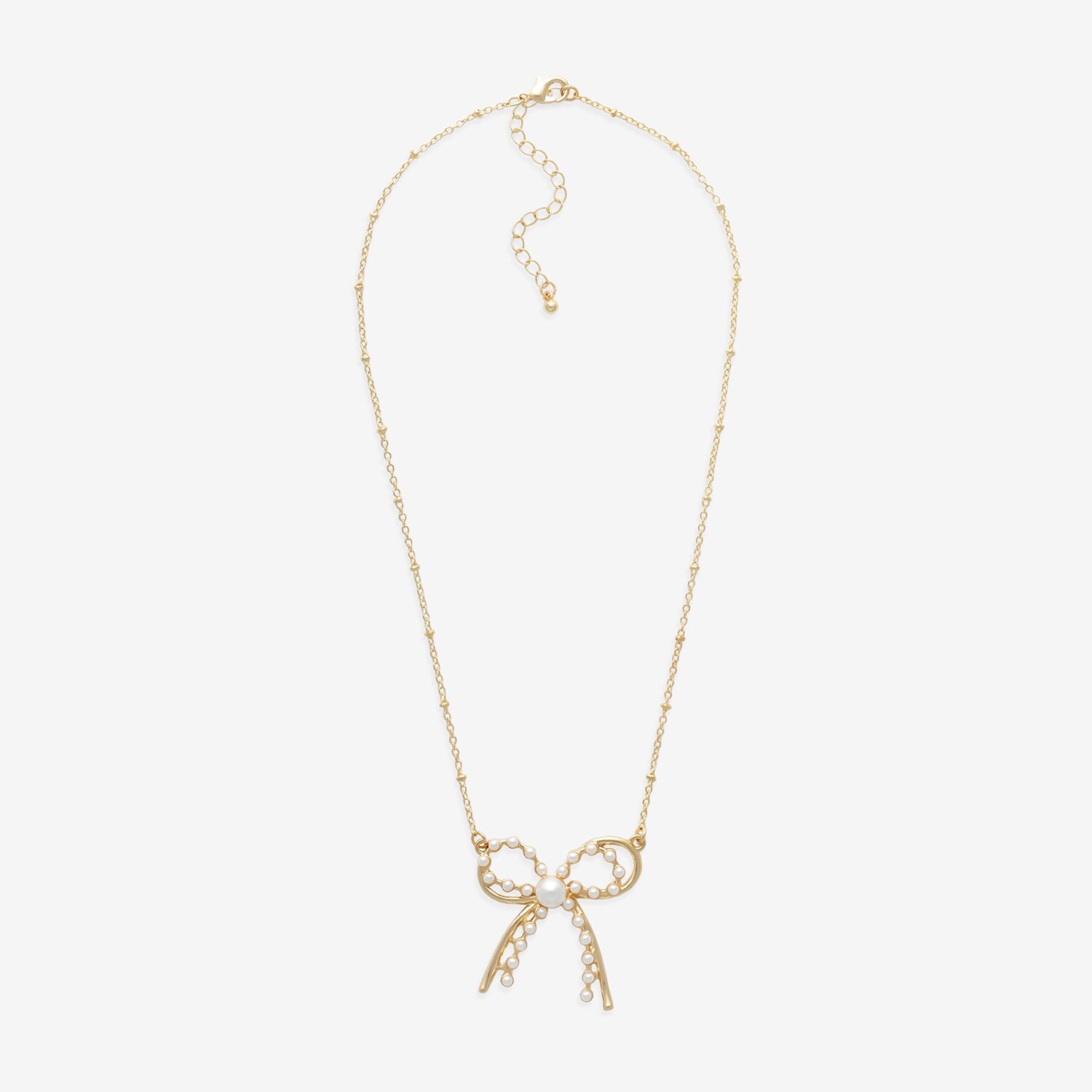 Bold Elements Gold Tone Womens Simulated Pearl Bow 18 Inch Pendant Necklace