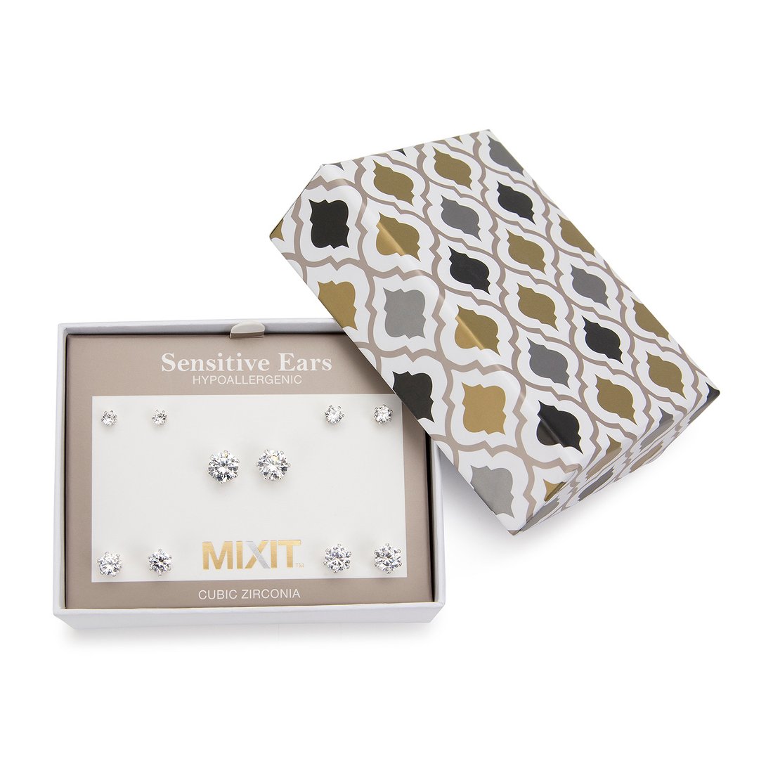 JCPenney Mixit Hypoallergenic Silver Tone Stud 5 Pair Cubic