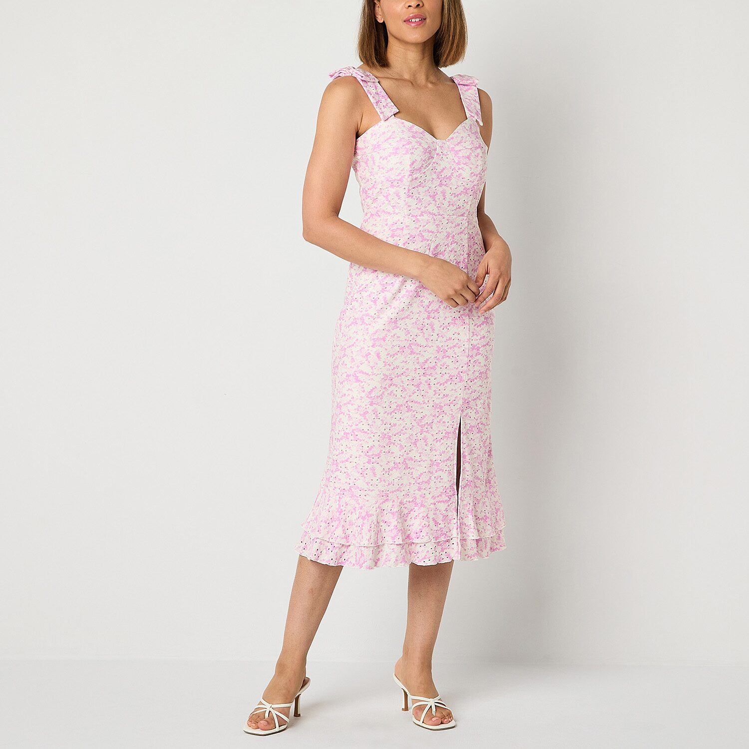 perceptions sleeveless floral midi fit flare dress JCPenney Perceptions Womens Petite Midi Sweetheart Neck Sleeveless Floral Sheath Dress available now at Rockaway Townsquare