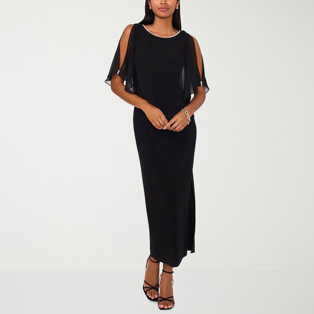 JCPenney MSK Womens Boat Neck Elbow Sleeve Cape Embellished Evening Gown  available now at Battlefield Mall