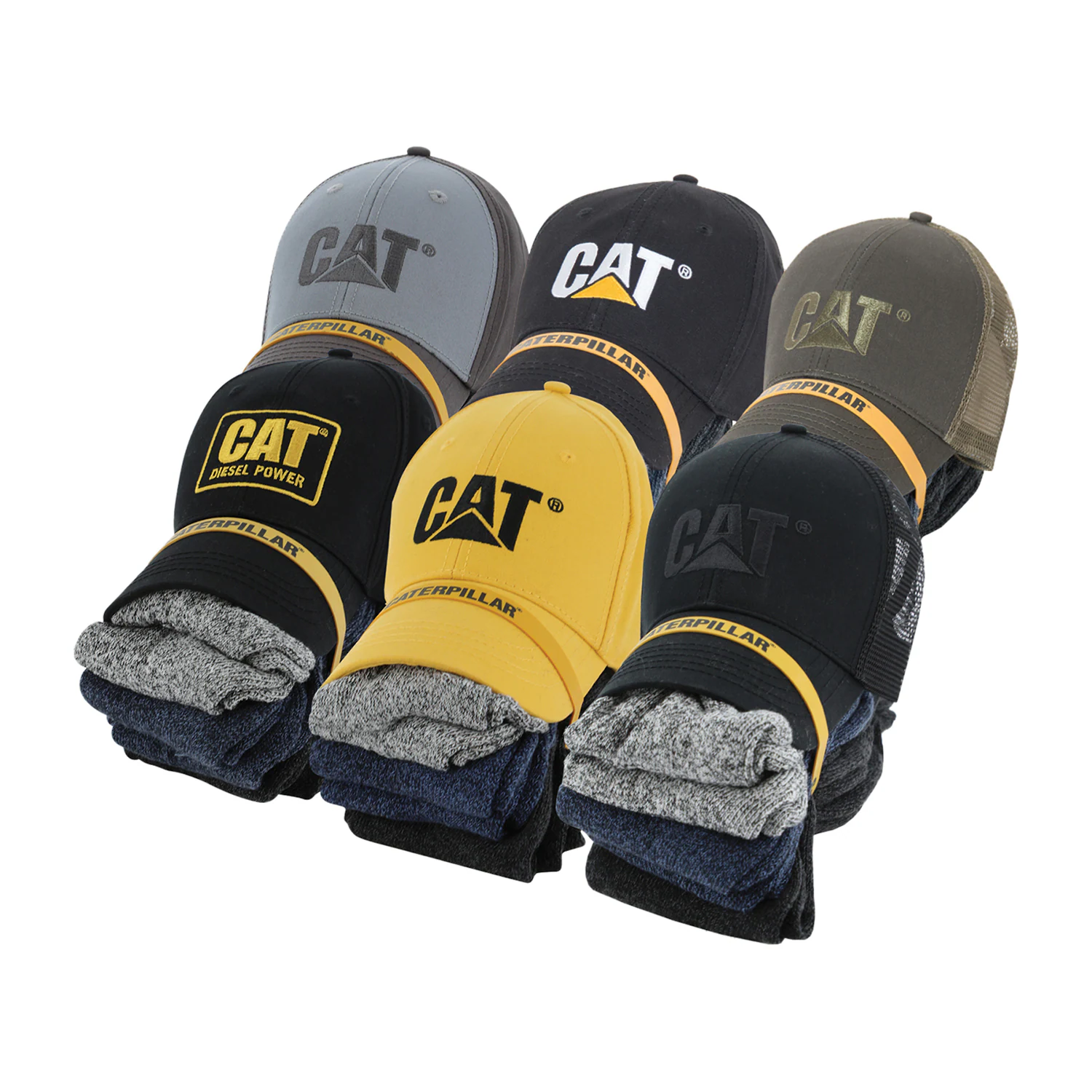 Cat Mens Assorted Cap and Sock Bundle
