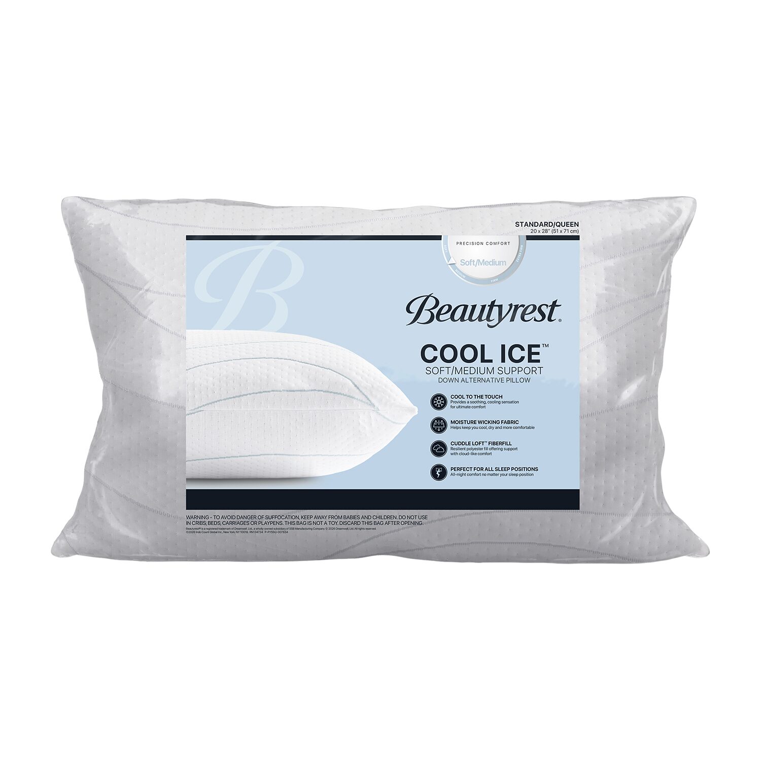 Beautyrest Cool Ice Soft/Medium Support Bed Pillow