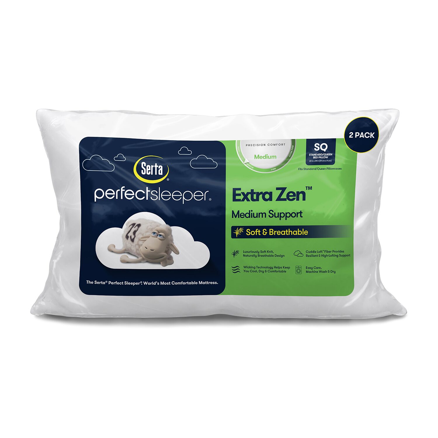 Serta Extra Zen 2 Pack Medium Density Bed Pillow