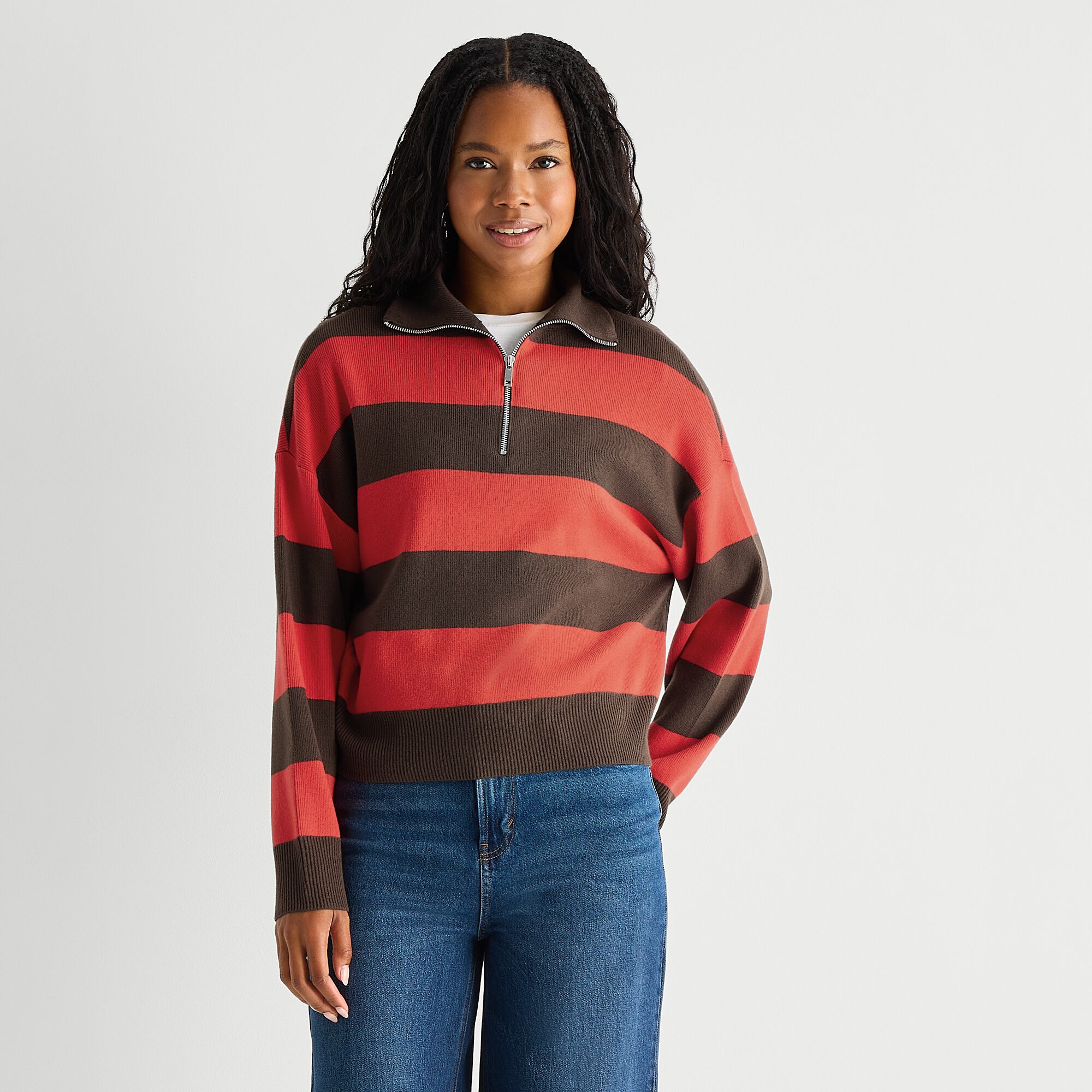 a.n.a Quarter Zip Womens Long Sleeve Pullover Sweater