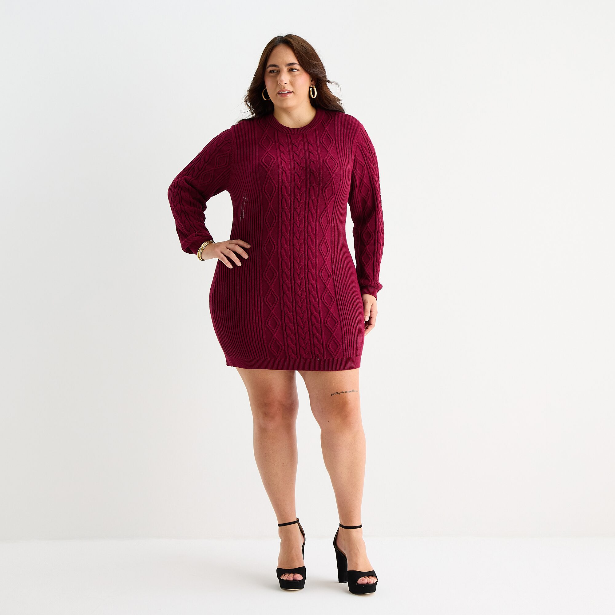 Bold Elements Womens Plus Long Sleeve Cut Outs Sweater Dress