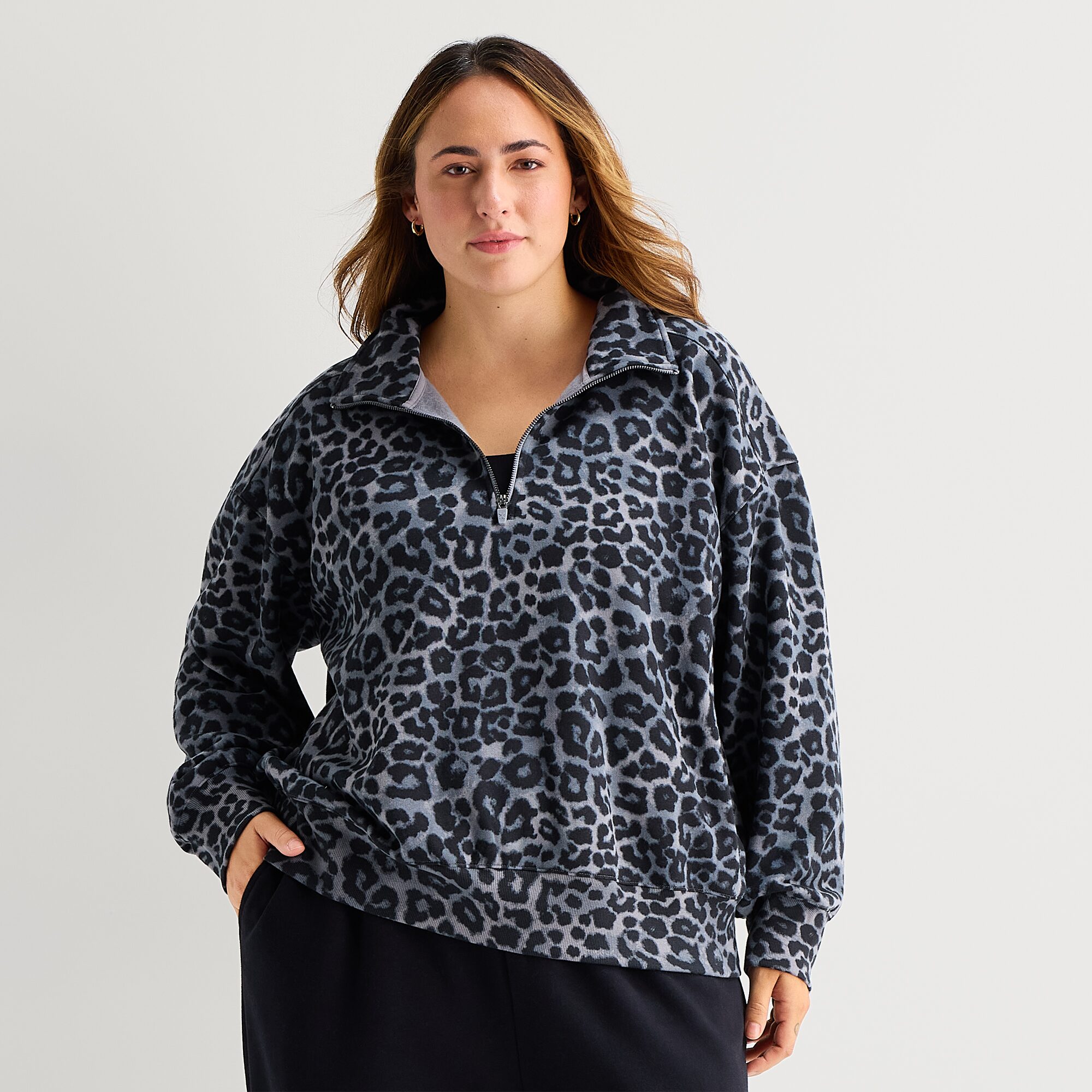 Xersion Womens Mock Neck Long Sleeve Active Plus Quarter-Zip Pullover