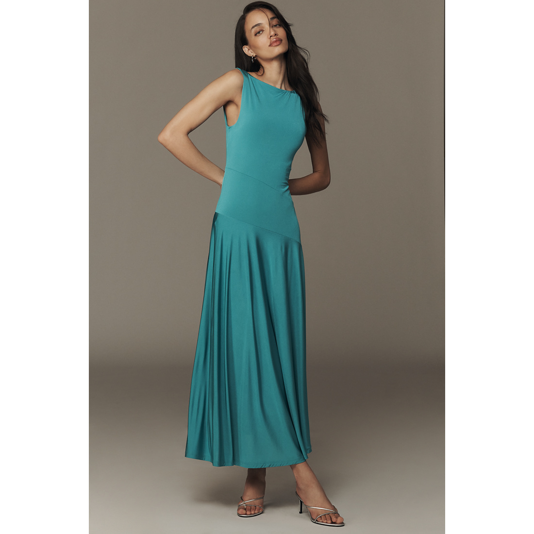 anthropologie green drop waist dress Anthropologie Sleeveless Boatneck Drop-Waist Maxi Dress by Anthropologie  available now at Town Center at Boca Raton®