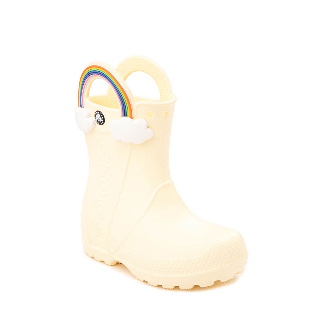 Journeys Kidz Crocs Handle It Rainbow Rain Boot available now at Auburn Mall