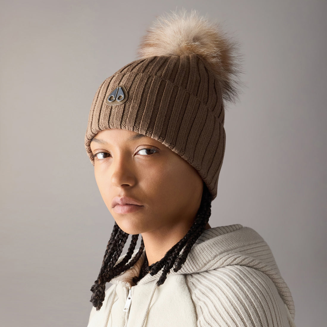 Moose Knuckles Fur Pompom Beanie