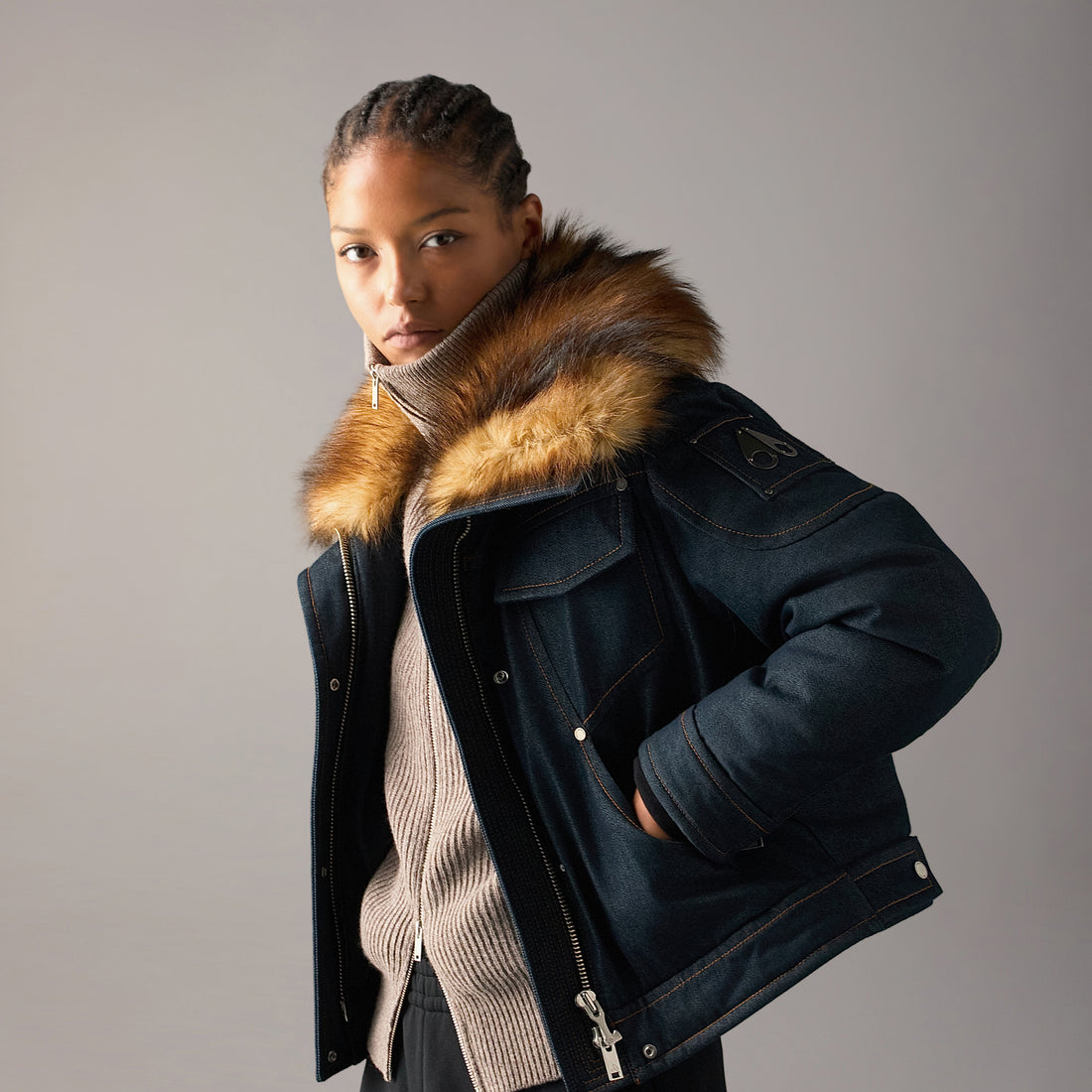 Moose Knuckles Women's Frontier Denim & Down Trucker Jacket