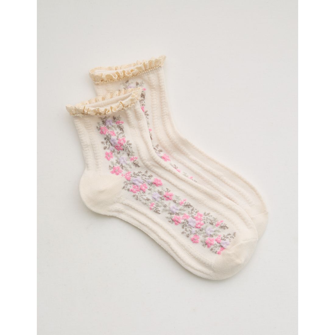Aerie Ruffle Floral Quarter Socks