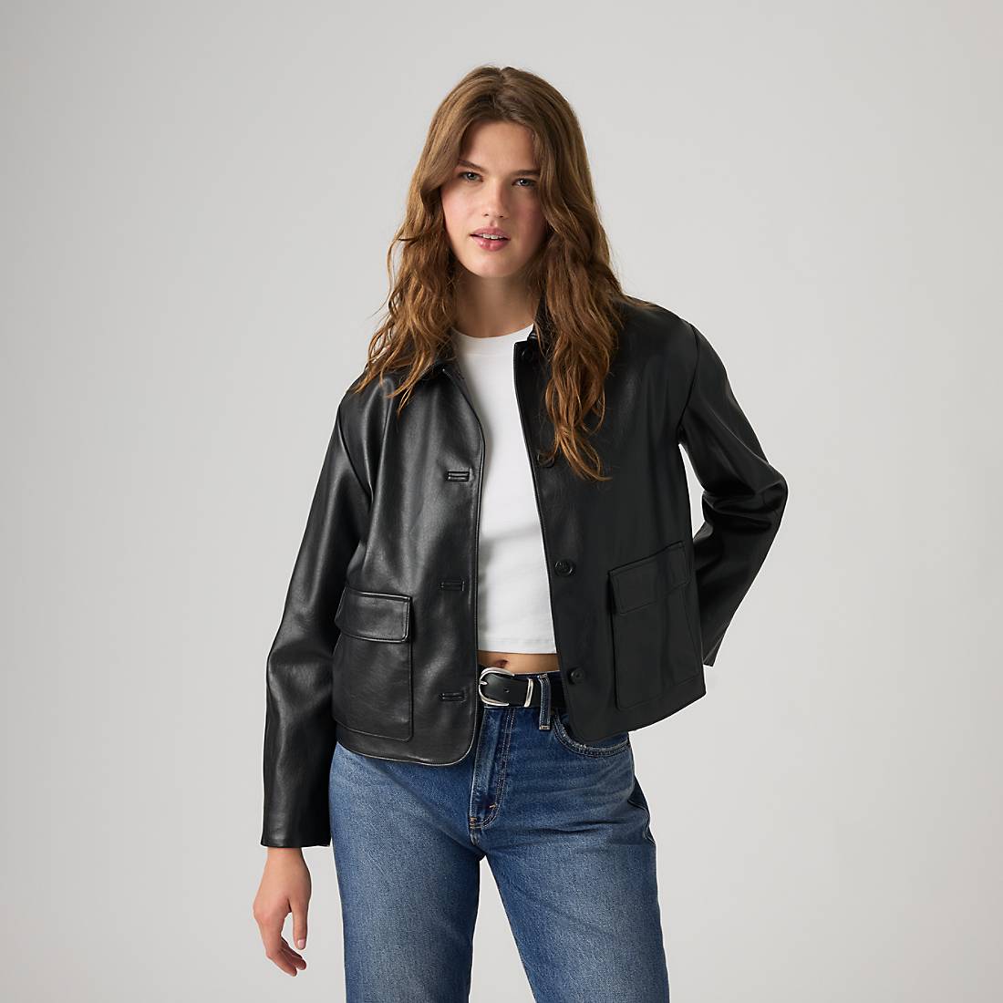Levi s Mia Faux Leather Cropped Jacket