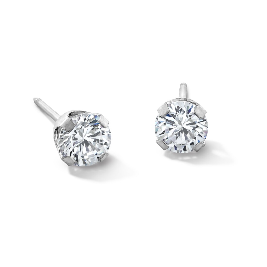 Banter 14K Solid White Gold CZ 5mm Solitaire Piercing Studs - Extra Long Post