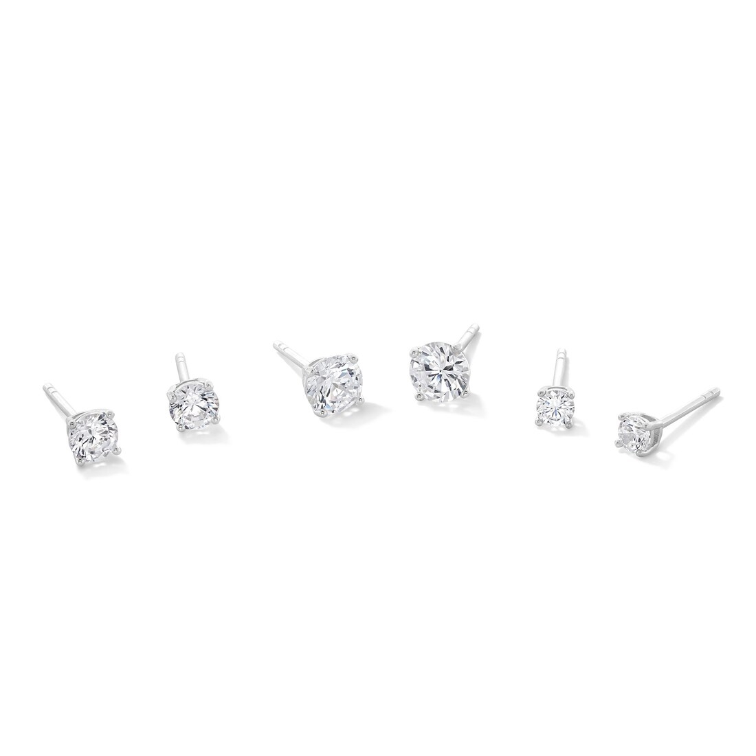 Banter Solid Sterling Silver Graduated CZ Three Pair Stud Earrings Set