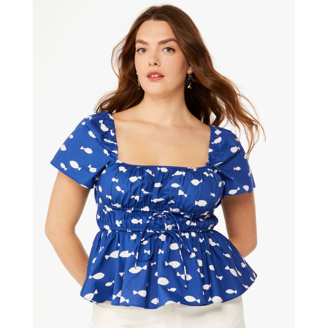 Kate Spade New York Outlet Graphic Fish Square-Neck Top