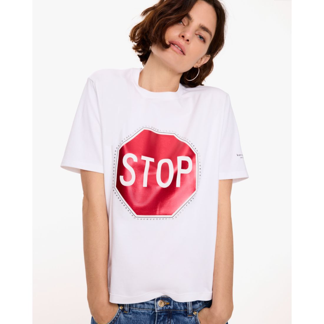 Kate Spade New York Outlet Stop Go Embellished Tee available Kate Spade New York Outlet Stop Go Embellished Tee available