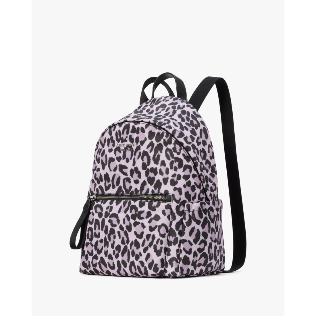 KATE SPADE CHELSEA NYLON MEDIUM BACKPACK BLACK on sale LEOPARD ANIMAL PRINT