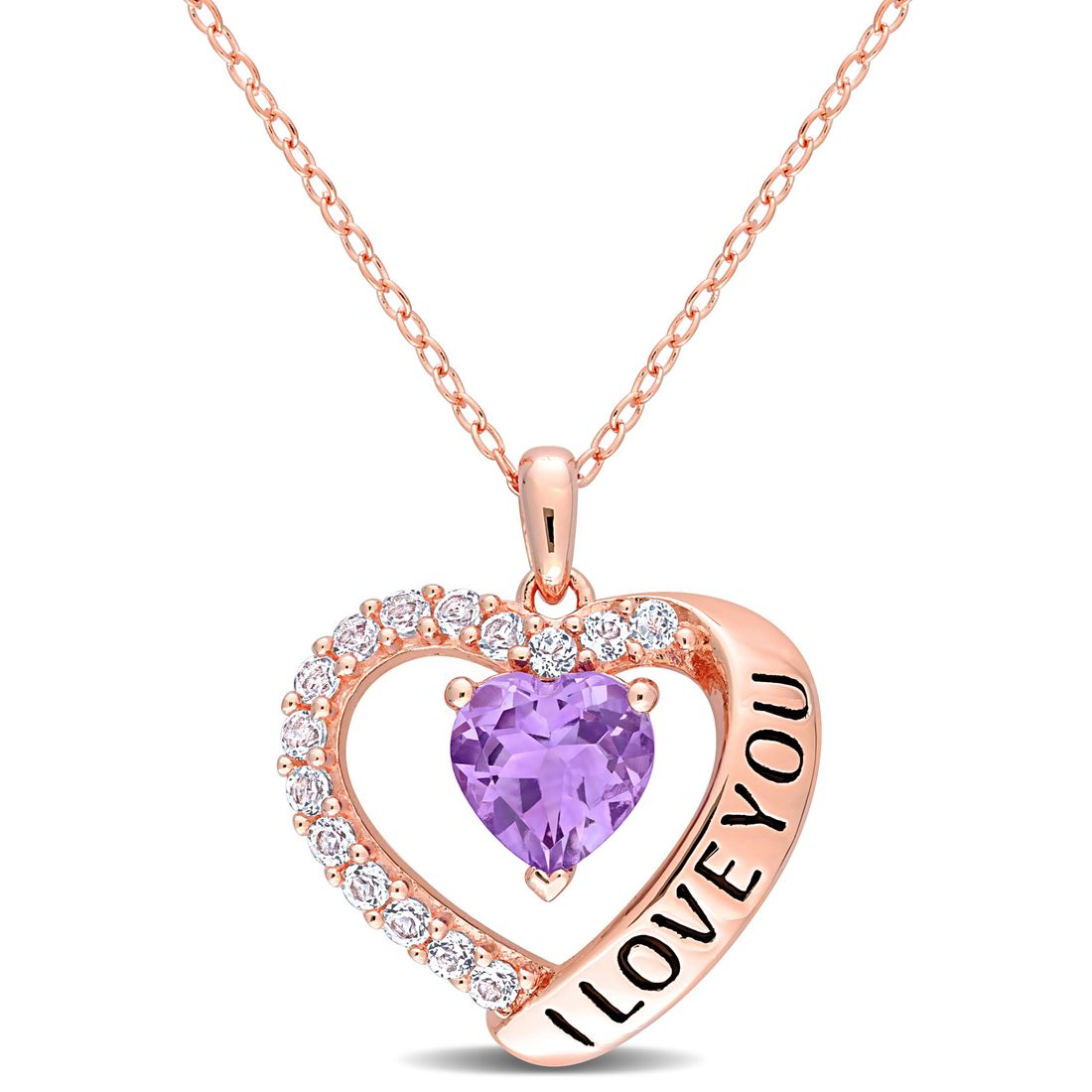 Sterling Silver Gemstone & White Topaz Hearts Halo Pendants Sterling Silver Gemstone & White Topaz Hearts Halo Pendants