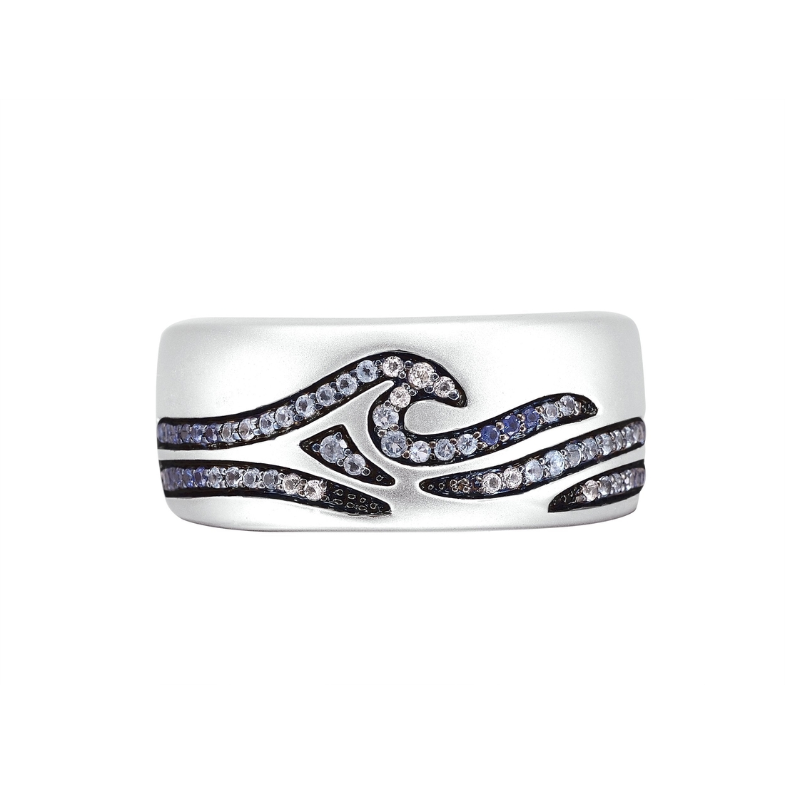 Breaking Waves Sapphire & Topaz Silver Band Men Ring Breaking Waves Sapphire & Topaz Silver Band Men Ring