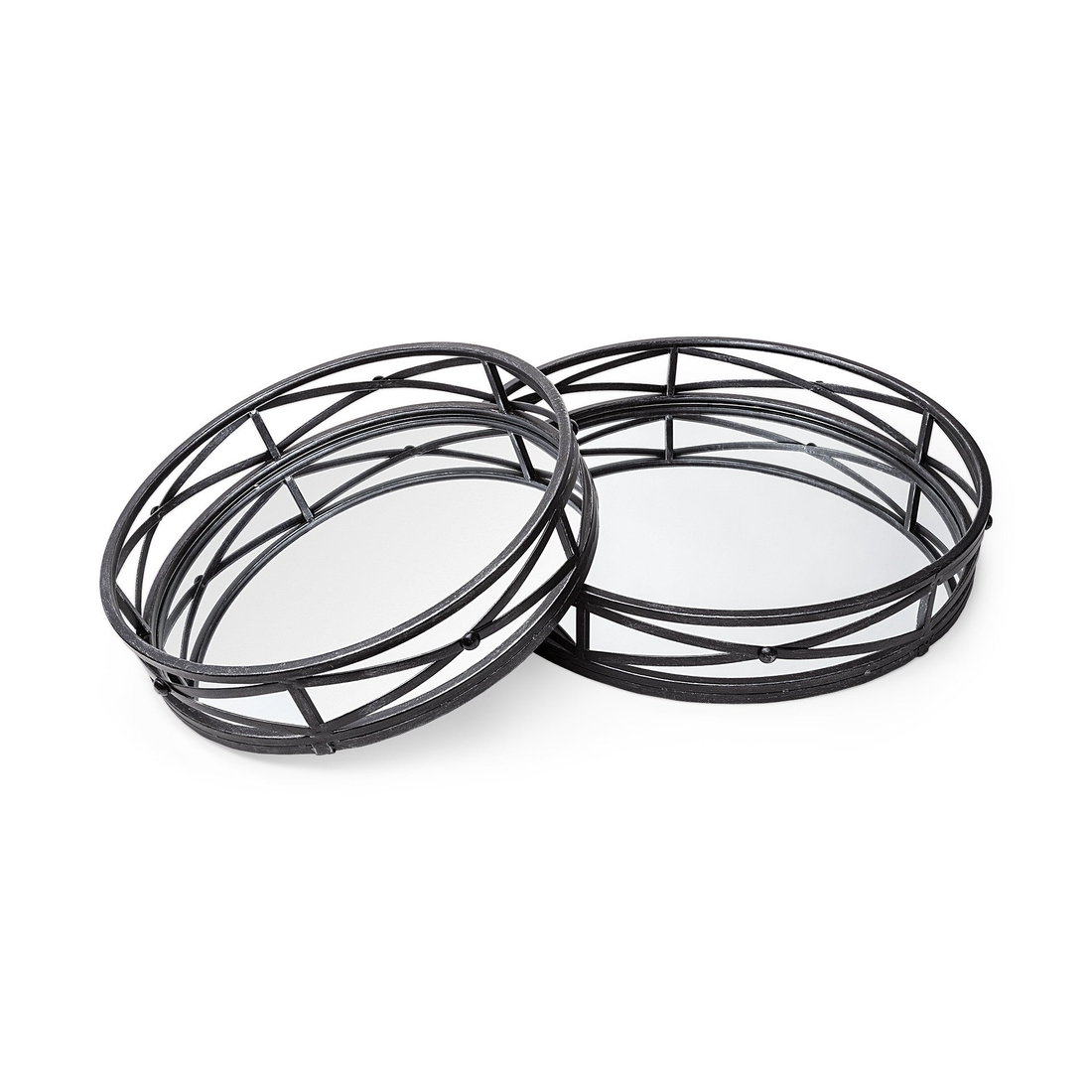 Matte Black Metal With Two Handle Both Sides And Mirrored Glass Bottom Tray Matte Black Metal With Two Handle Both Sides And Mirrored Glass Bottom Tray