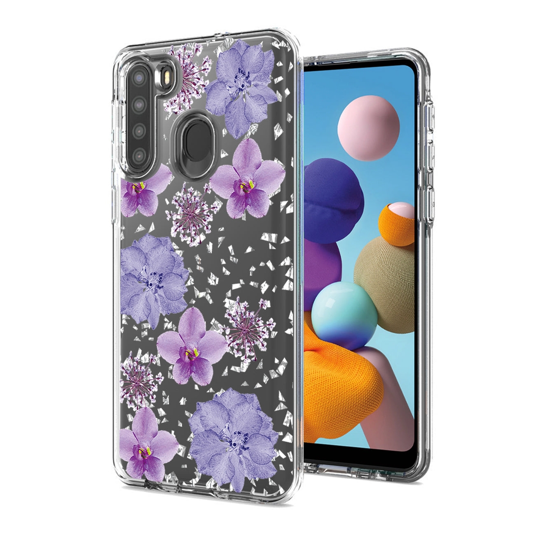 Pressed Dried Flower Design Phone Case For Samsung Galaxy A21 In Purple available now at Birch Run Premium Outlets®