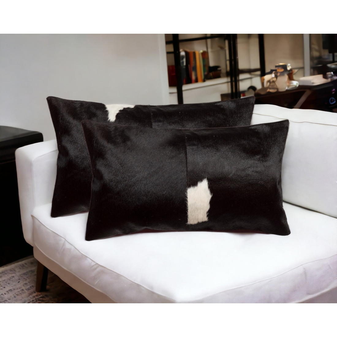 12 X 20 Black And White Cowhide Throw Pillow 12 X 20 Black And White Cowhide Throw Pillow