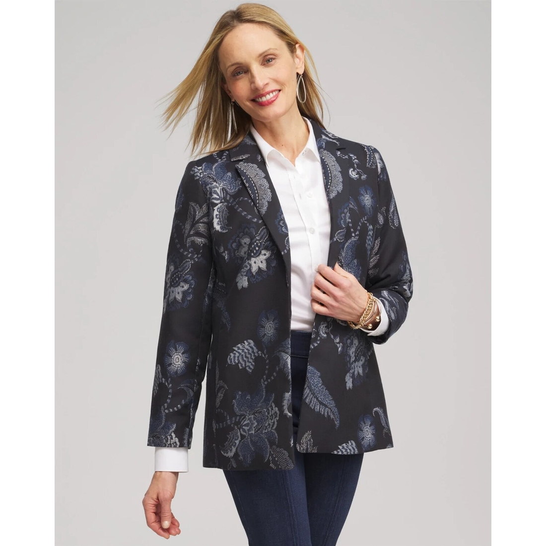 Women's Floral Jacquard Blazer in Blue available now at The Falls®