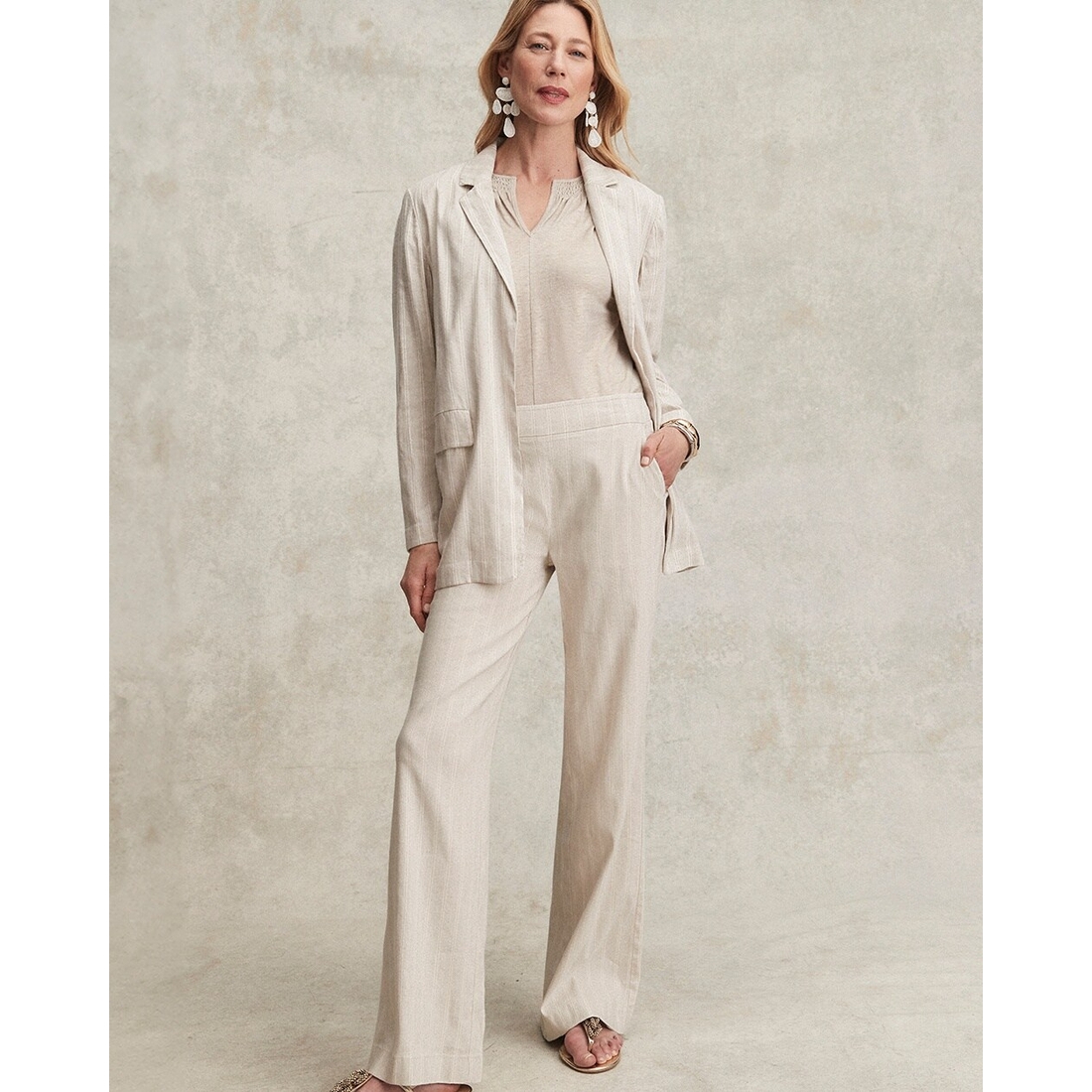 Women's Linen Blend Stripe Flare Leg Pants available now at