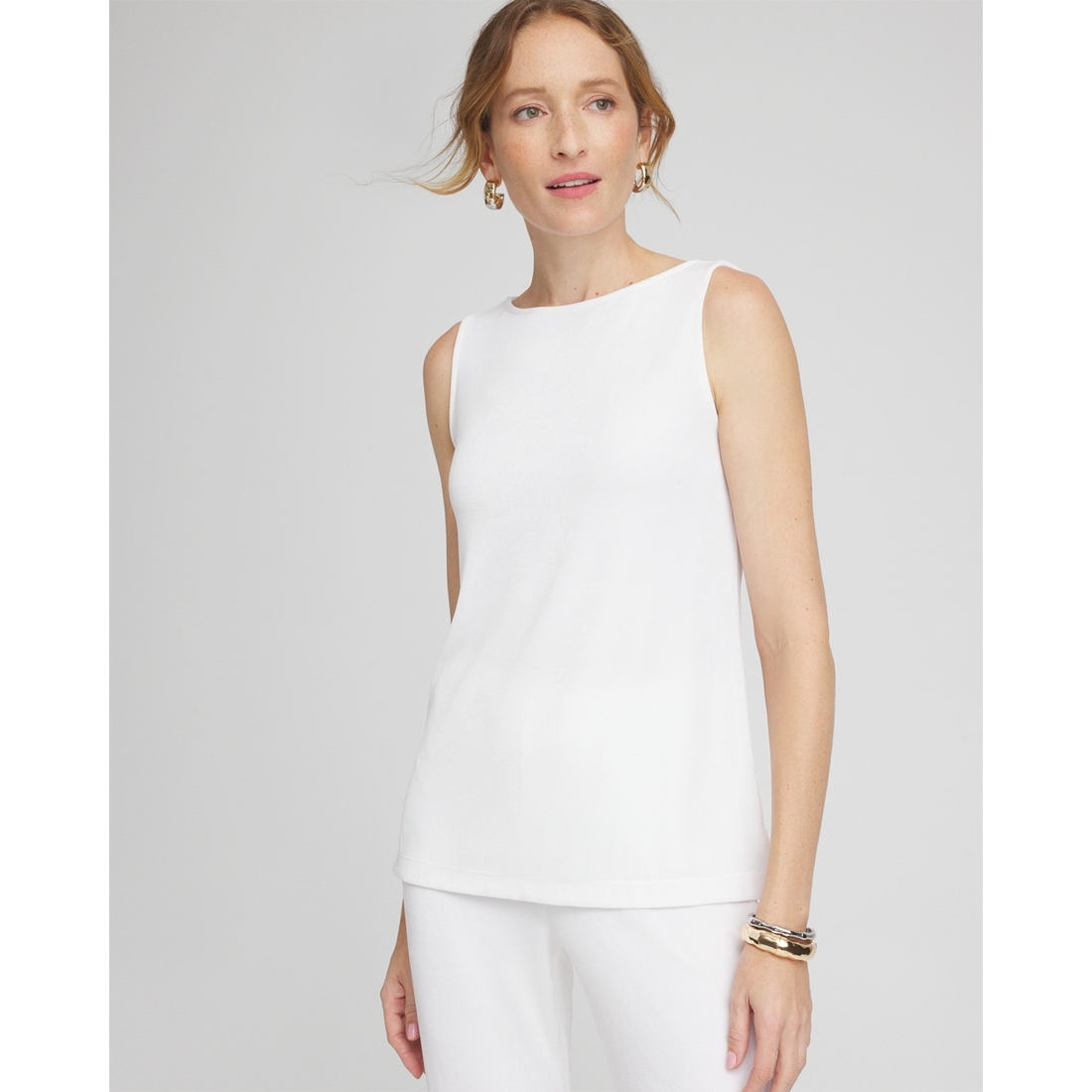 Women's Travelers Lined Side Slit Tank in White Wrinkle-Free