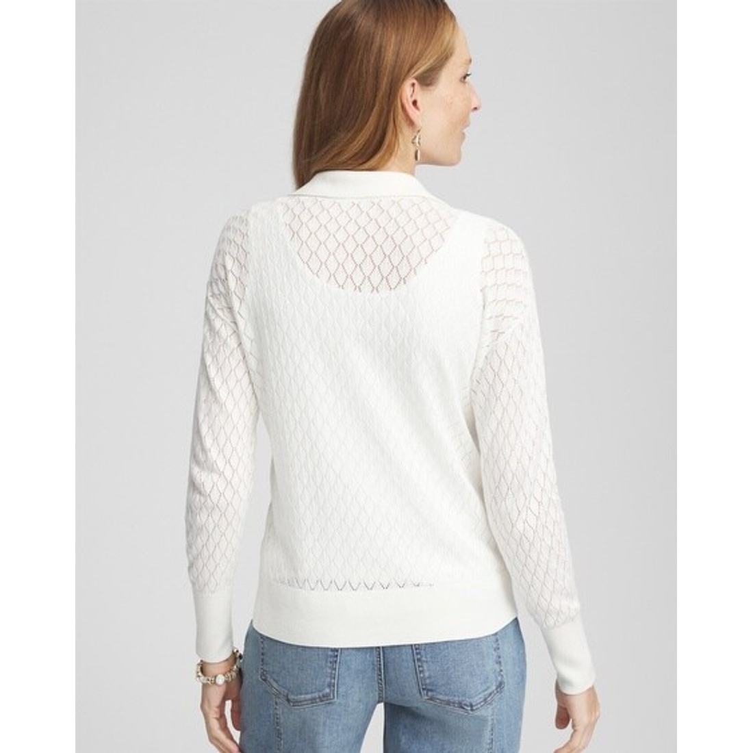 Women's Collared V-Neck Pullover Sweater in White available Women's Collared V-Neck Pullover Sweater in White available