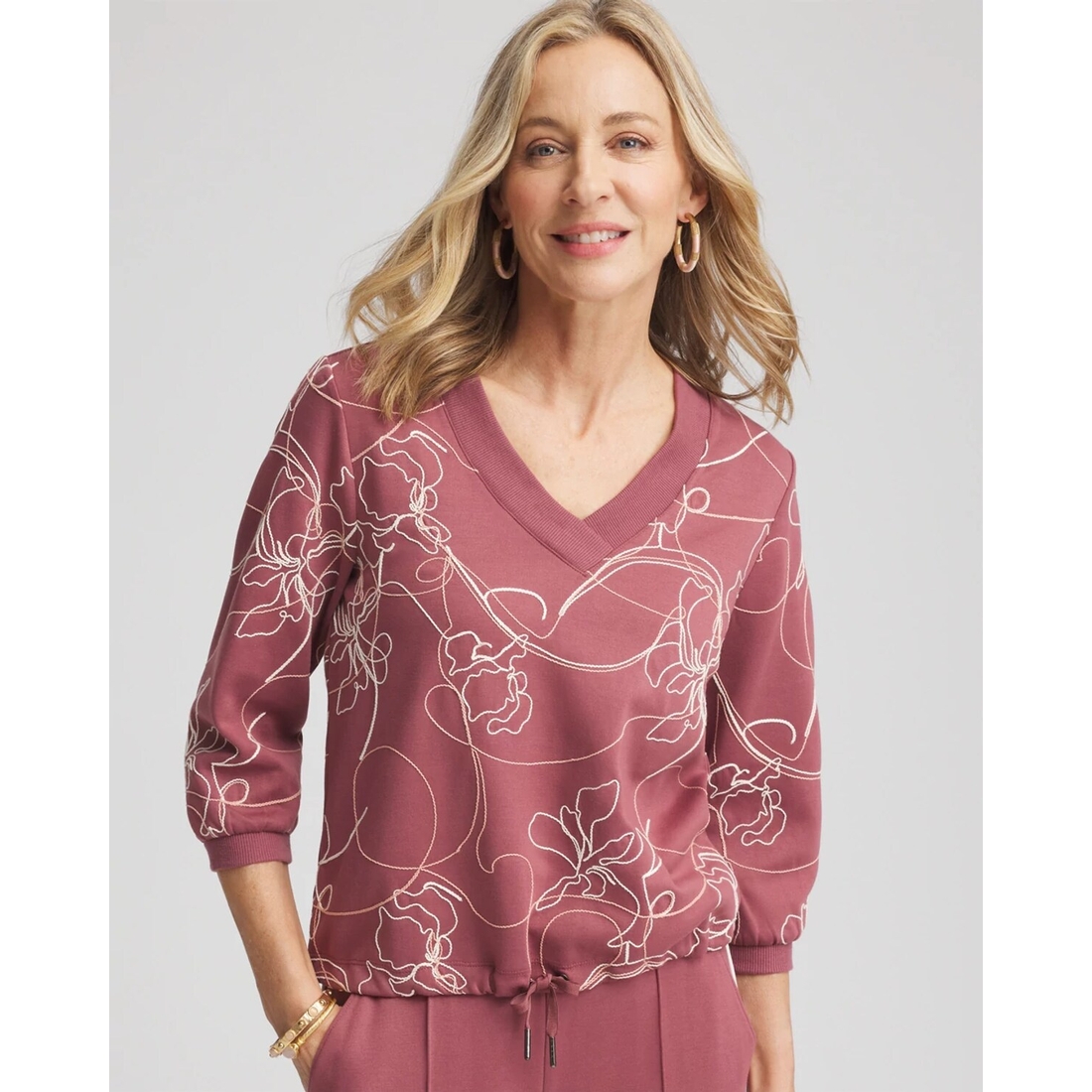 Women's Double-Knit Embroidered Top in Red Zenergy available now