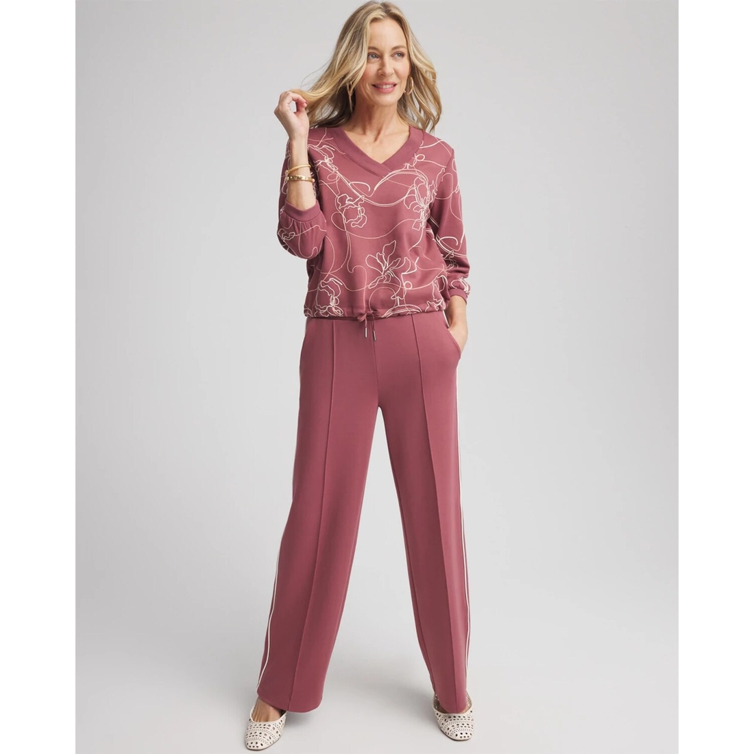 Women's Double-Knit Embroidered Top in Red Zenergy available now