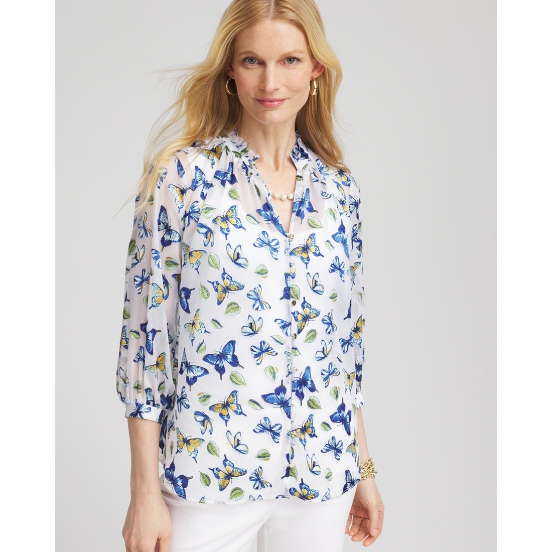 Women's Ruffle Collar Butterfly Burnout Blouse available now