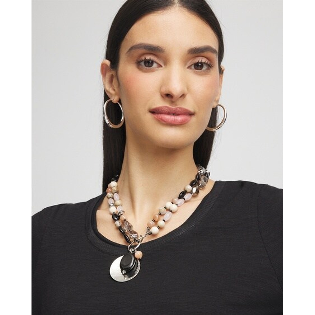 Silver Tone Beaded Charm Necklace available now at Carlsbad