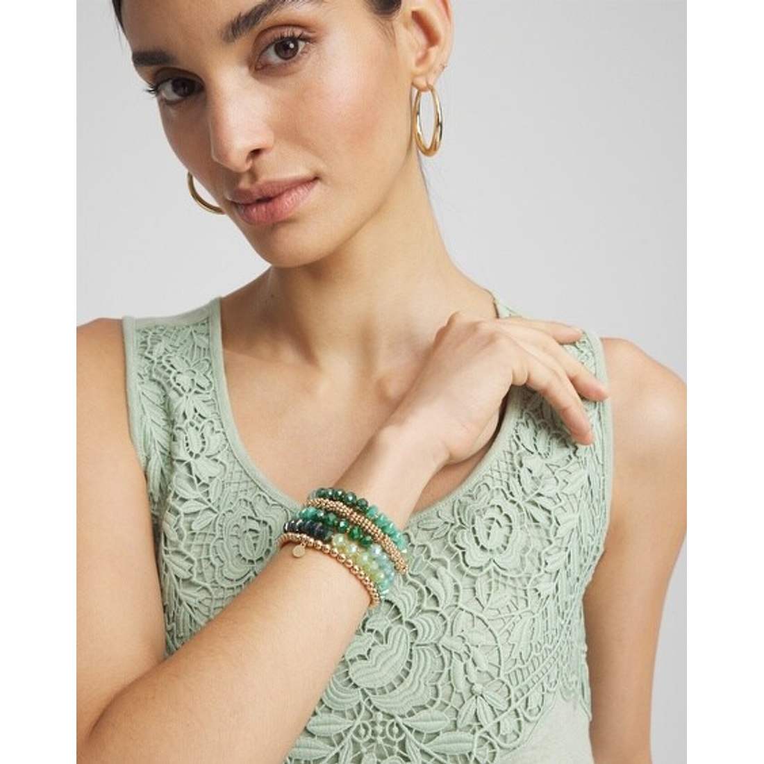 Green & Gold Stretch Set of Five Bracelets available now at