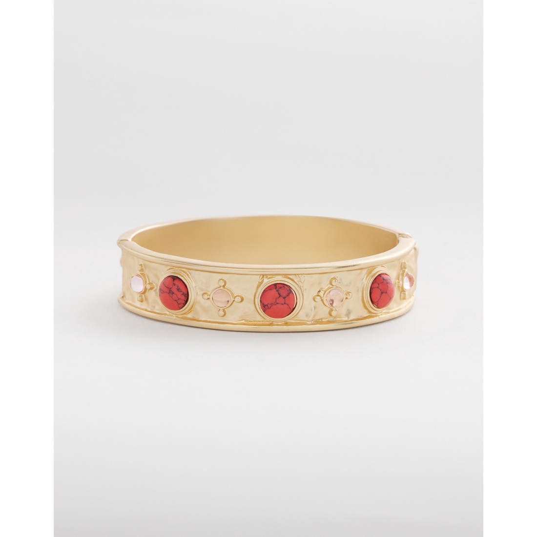 Coral Cab Stone Hinge Bangle Bracelet available now at