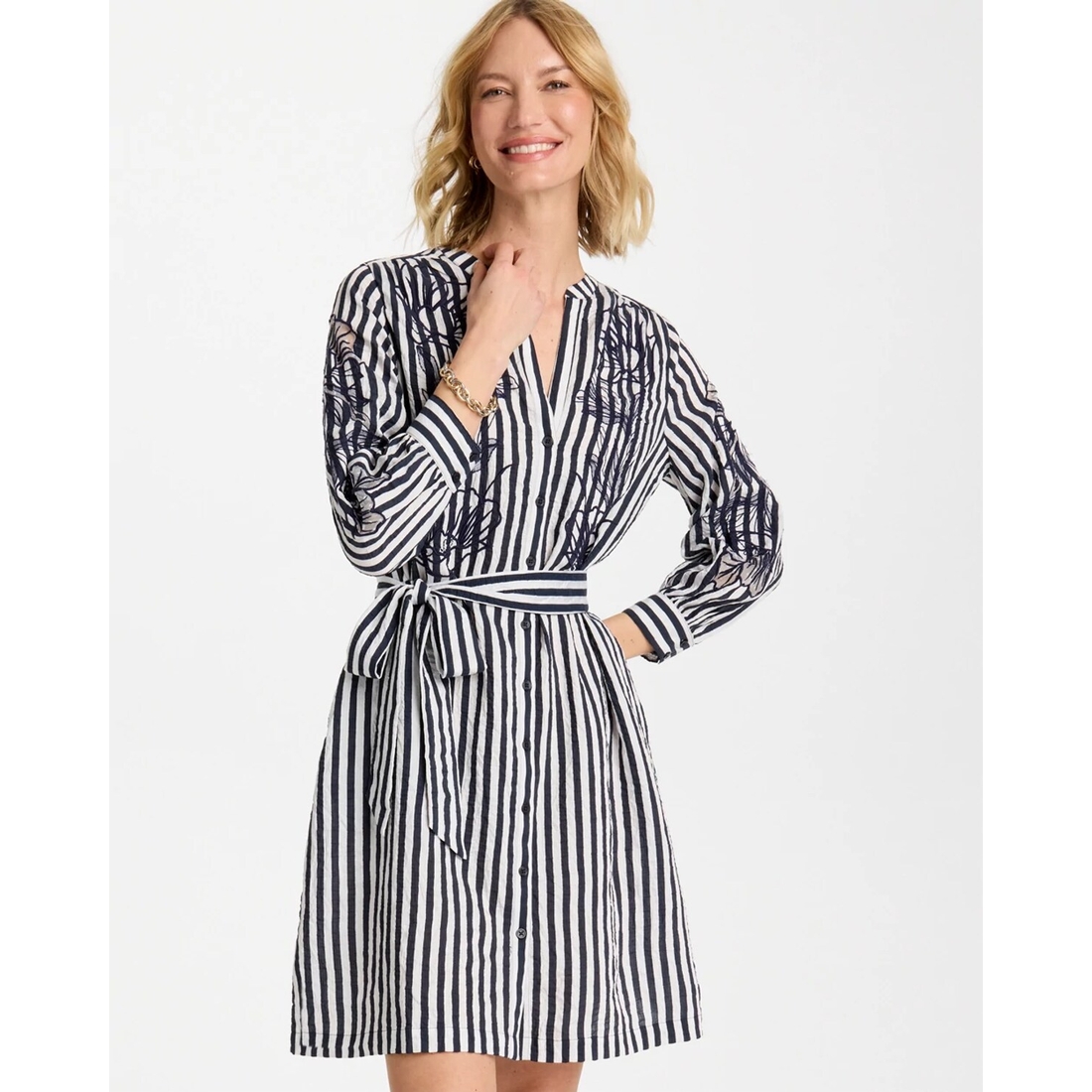 Women's Embroidered Striped Dress in Blue available now at Lakeline Mall