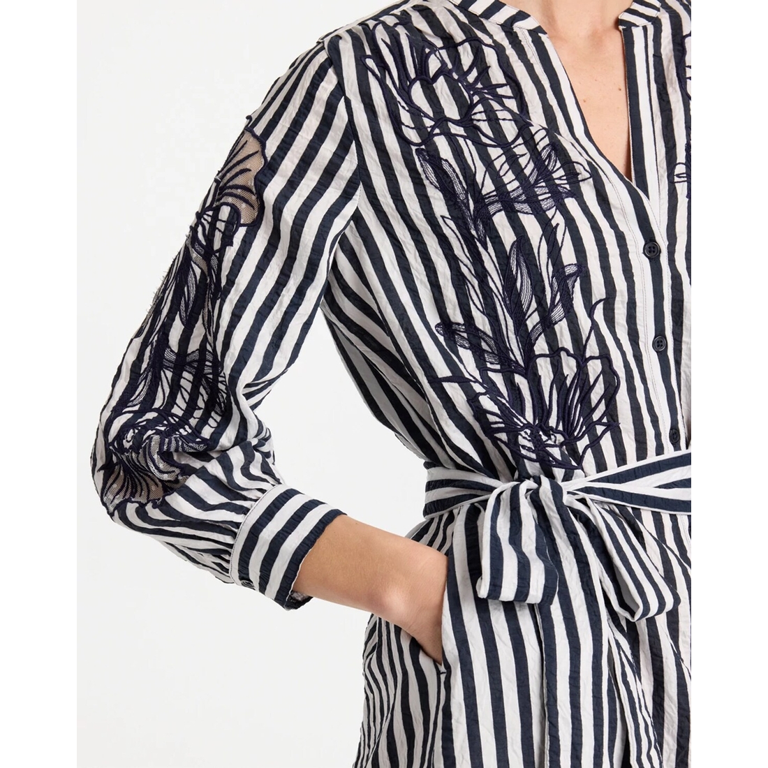 Women's Embroidered Striped Dress in Blue available now at Lakeline Mall