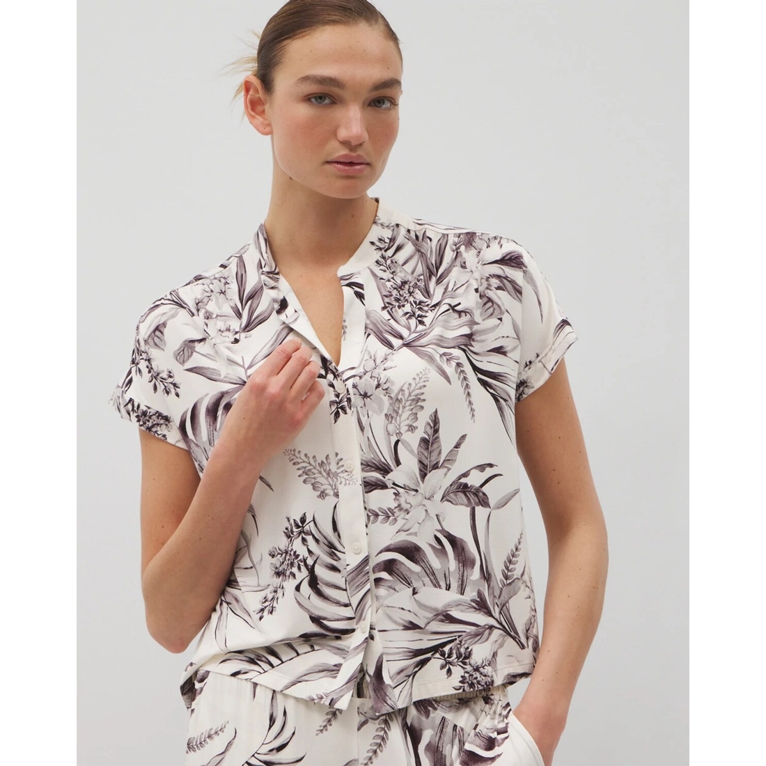 Cool Nights Short-Sleeve Button-Front Pajama Top available now at