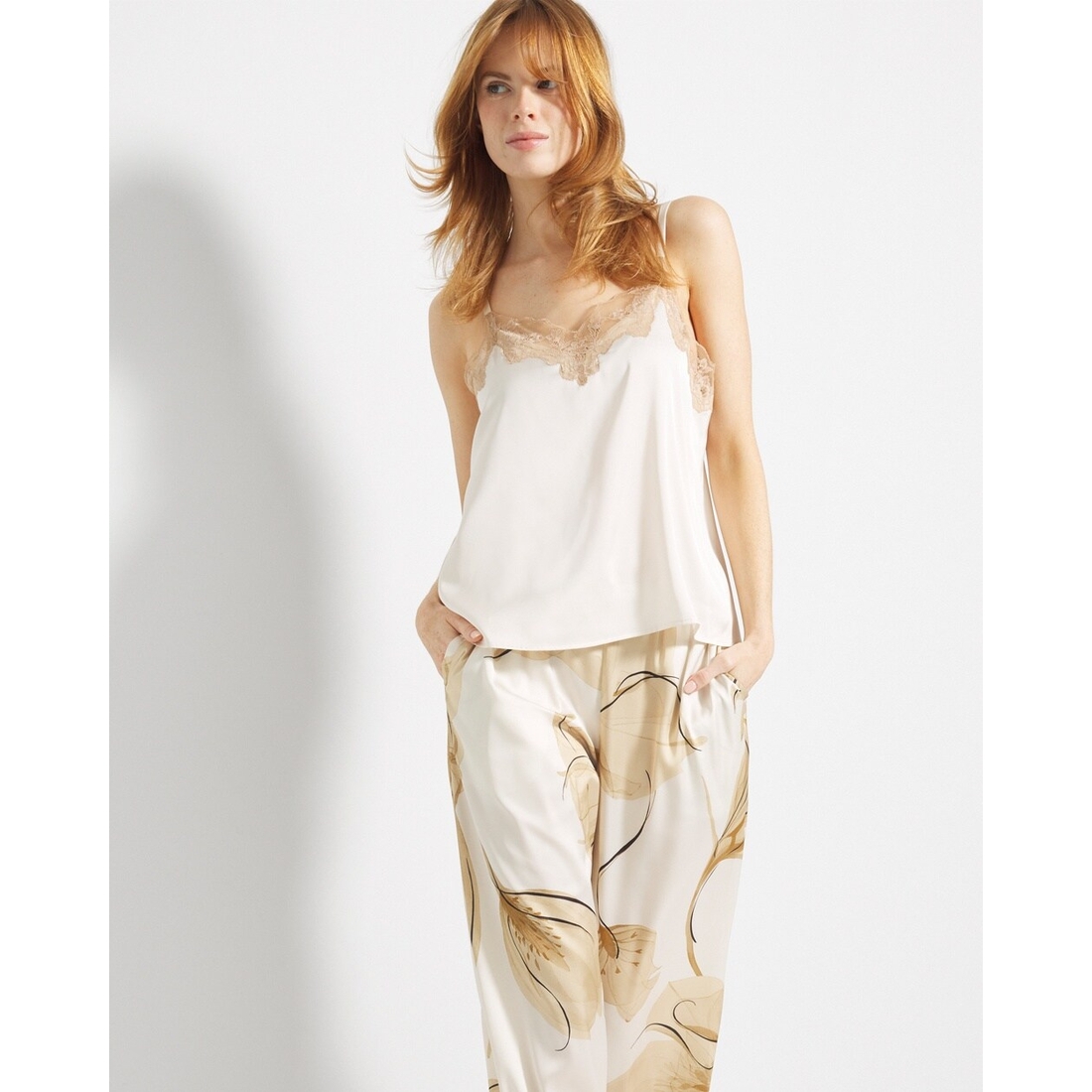 Satin Lace Trim Cami Pajama Top available now at Del Amo