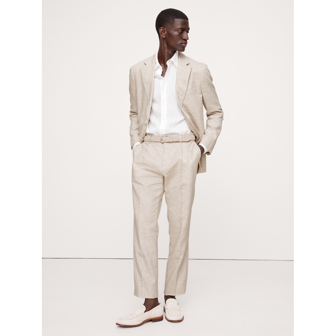 Herringbone Cotton-Linen Slim Suit Pant available now at Copley Place