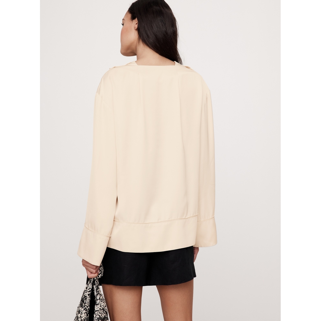 Relaxed Satin V-Neck Top available now at Del Amo Fashion