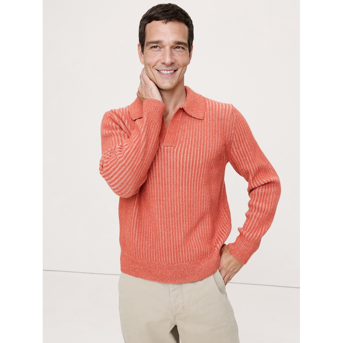 Merino-Cotton Ribbed Sweater Polo Shirt available now at Stanford