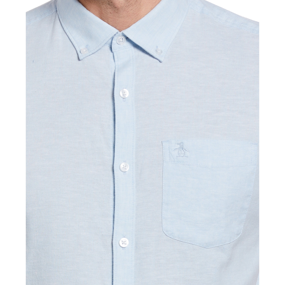 Linen Blend Button-Down Short Sleeves Shirt available now at