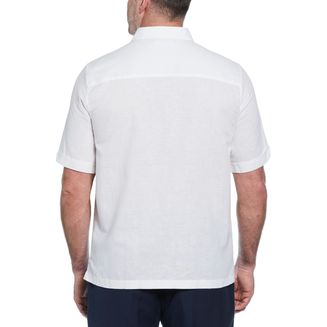 Linen Blend Big And Tall Embroidered Panel Short Sleeve